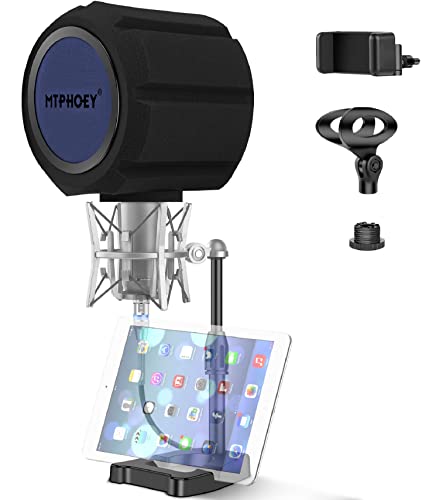 Microphone Windscreen Pop Filter With Gift Mic Stand&Phone Holder,Recording Shield,Microphone Pop Filter Sound Absorbing Foam Wi