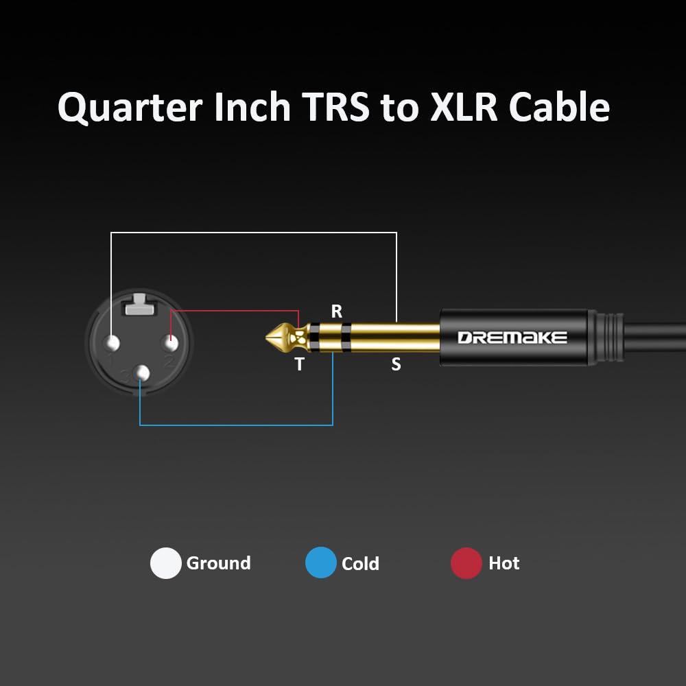 Dremake 6 Foot Trs Stereo 6.35Mm 1/4 Inch To Xlr Balanced Mic Cable Male To Male Audio Patch Cord For Speakers, Amplifier