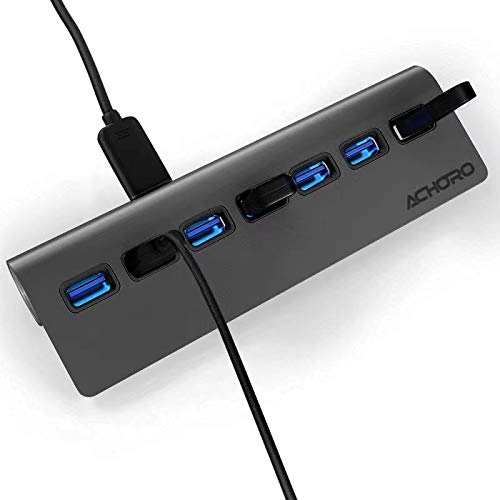 Achoro 7 Ports Usb 3.0 Hub   Triangle Aluminum Alloy   High Speed Usb Port Expander   Compatible With Pc, Imac, Macbook, Windows, Desktop, And More � Computer Multiple Usb Hub (Space Grey)