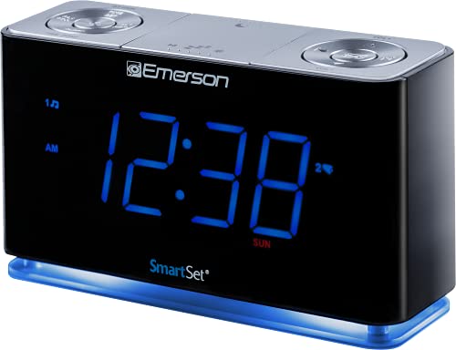 Emerson Radio Smartset Pll Radio Alarm Clock With 1.4    Blue Led, Bluetooth Speaker And Night Light, Cks1507, Black