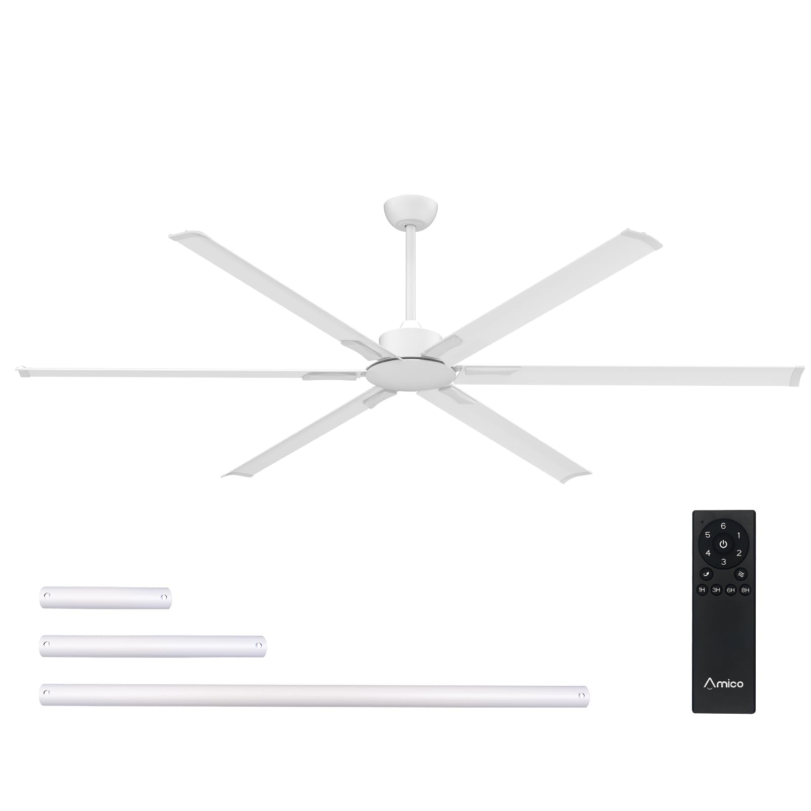 Amico Ceiling Fans Without Lights, 84 Inch Industrial Indoor/Outdoor Ceiling Fan With Remote Control, Reversible, 6 Blades, Nois