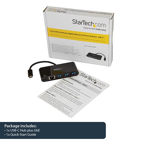 Startech.Com Usb C To Ethernet Adapter - 3 Port - With Power Delivery (Usb Pd) - Power Pass Through Charging - Usb C Adapter (Us
