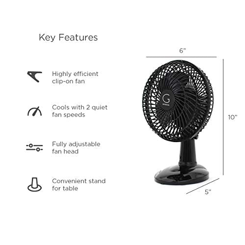 Genesis 6 Inch Clip Convertible Table Top & Clip Fan Two Quiet Speeds   Ideal For The Home, Office, Dorm, More Black (A1Clipfanb