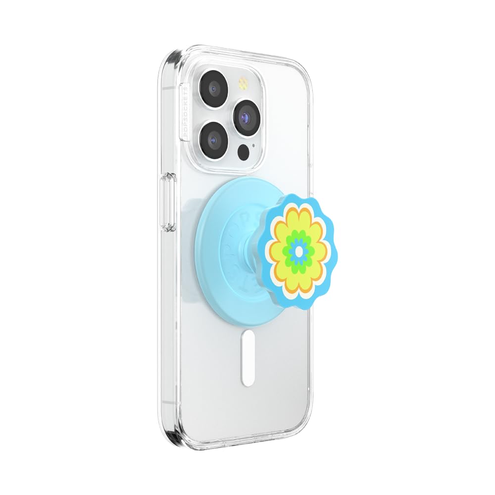 PopSockets Phone Grip for MagSafe, Magnetic Holder, Phone Stand, Light Blue - Molded Flower Blue