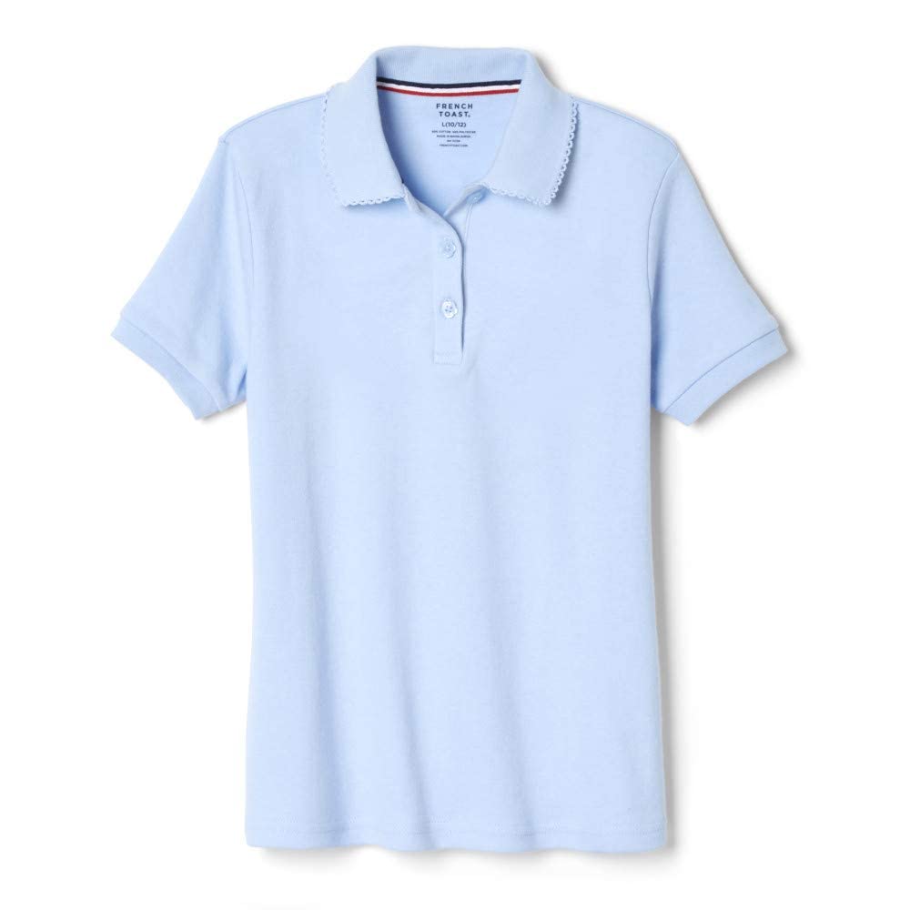 French Toast Girls Size Short Sleeve Picot Collar Polo Shirt (Standard  Plus), Light Blue, 14 16 Plus