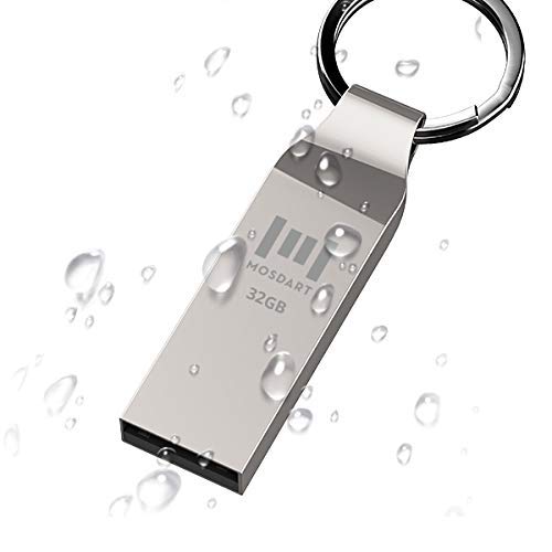 Mosdart Waterproof 32Gb Usb2.0 Flash Drive, Fat32 Metal Memory Stick With Keychain, For System Back, Data Storage, Silver(Pack O