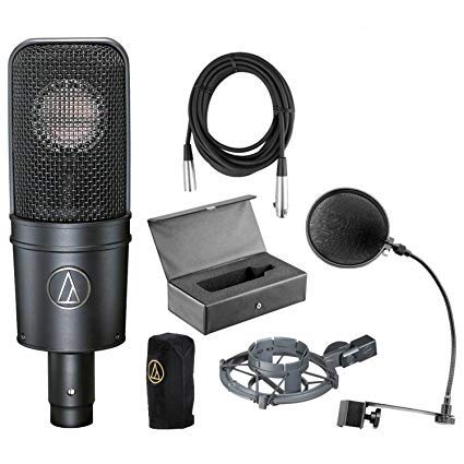 Audio Technica AT4040 Cardioid Condenser Microphone Bundle with Pop Filter, XLR Cable, Shockmount, case and cover