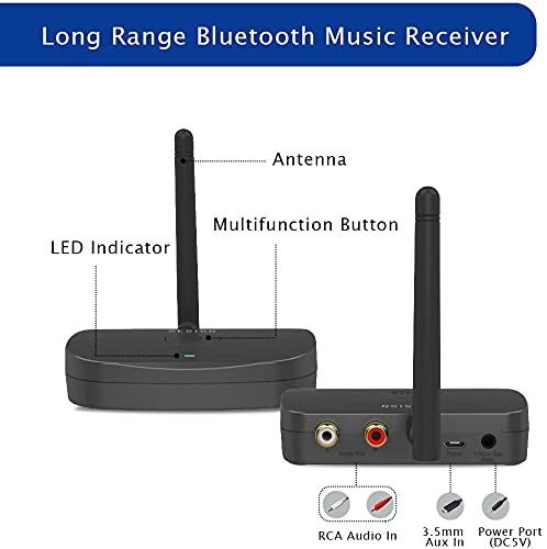 Besign Be Rca Long Range Bluetooth Audio Adapter, Hifi Wireless Music Receiver, Bluetooth 5.0 Receiver For Wired Speakers Or Hom