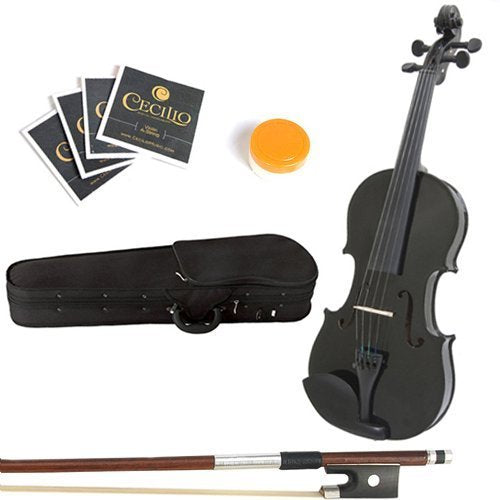 Mendini By Cecilio 16 Inch Ma Black Solid Wood Viola With Case, Bow, Rosin, Bridge And Strings