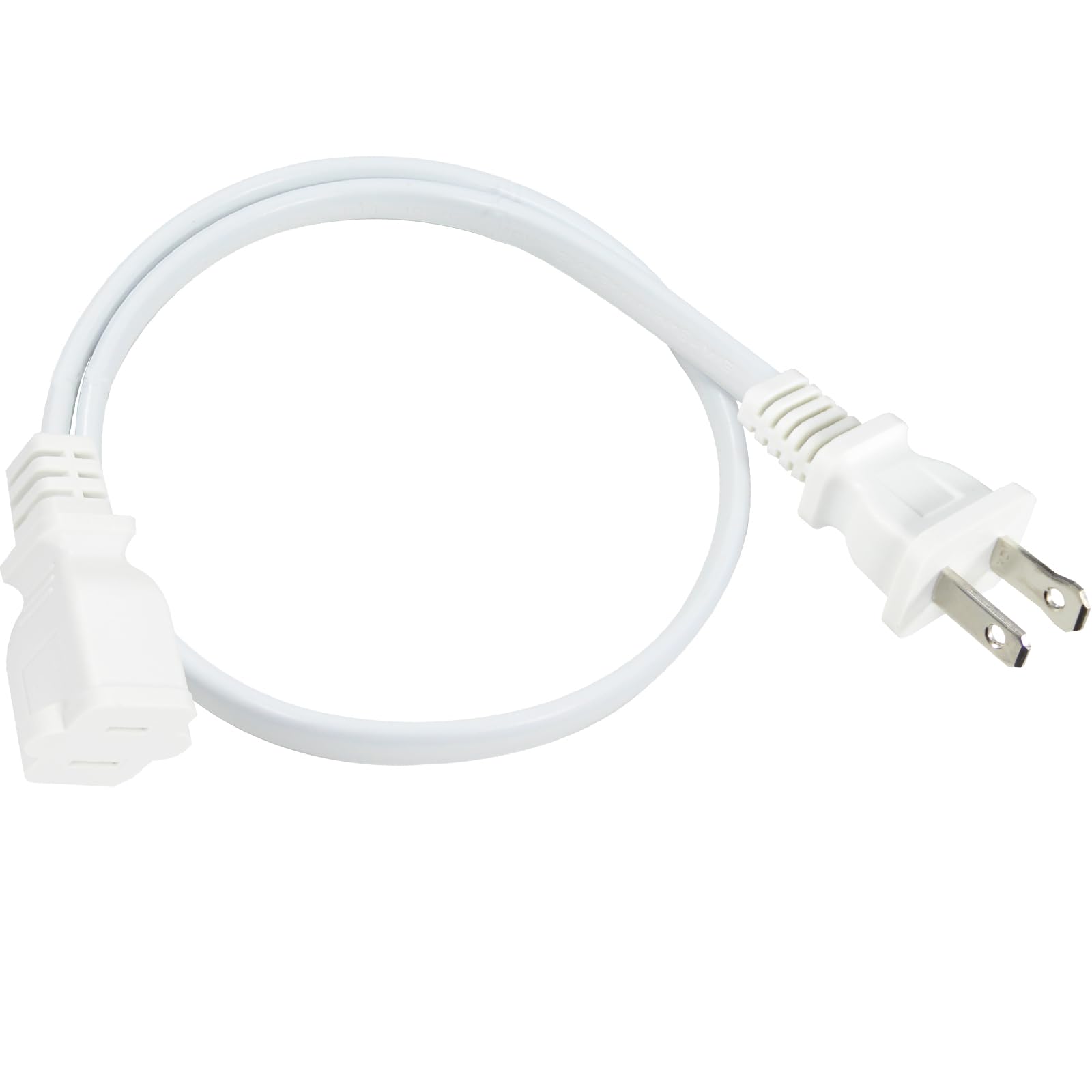 2 Prong Extension Cord 1.5Ft,White 13A/125V 16Awg Polarized Two Prong Ac Extension Cable,Flat Thin Extension Cord Male Female Si