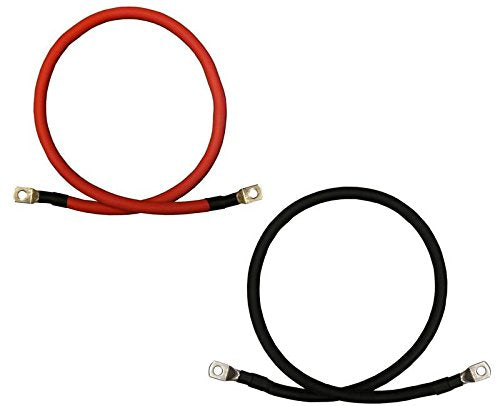 1/0 Awg Gauge Red + Black Pure Copper Battery Inverter Cables Solar, Rv, Car, Boat 12 In 3/8 + 5/16 In Lugs