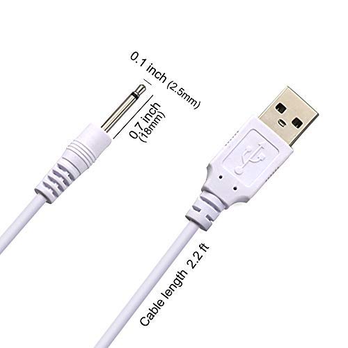 VibeMax 2 Pack Massager Charger - Fast Charging 2.5mm USB Cable, Copper, White, Model 654225050175