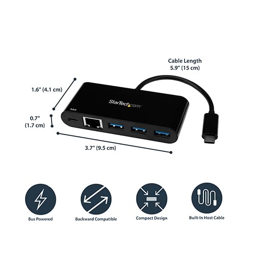 Startech.Com Usb C To Ethernet Adapter - 3 Port - With Power Delivery (Usb Pd) - Power Pass Through Charging - Usb C Adapter (Us