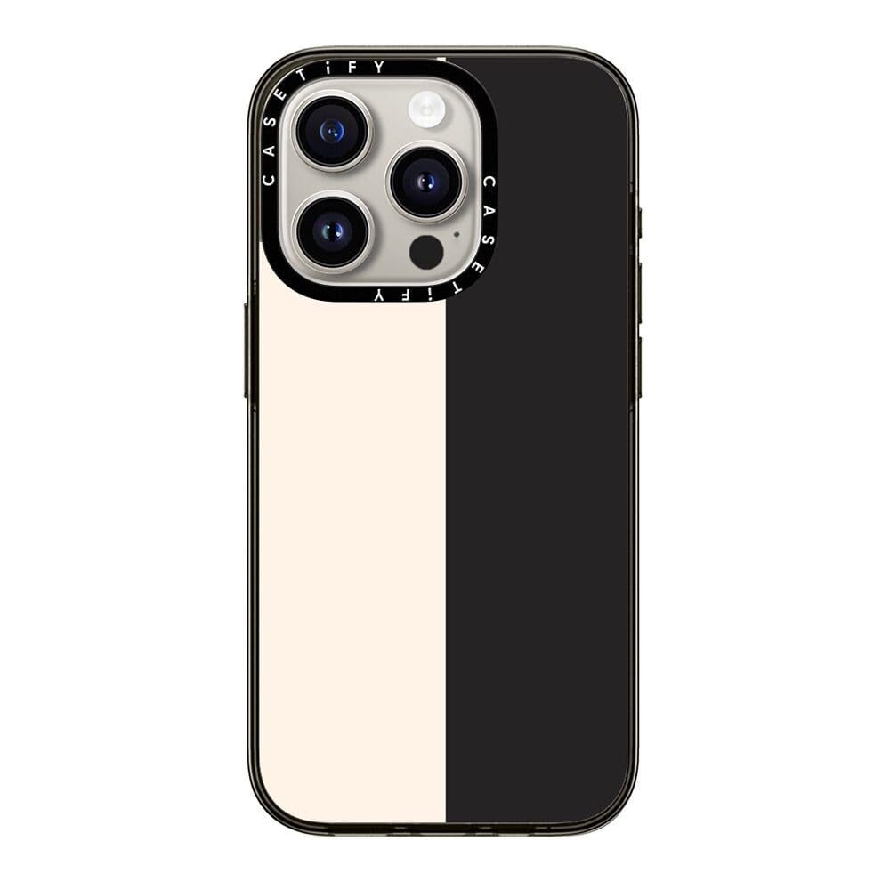 Casetify Compact Iphone 15 Pro Case [2X Military Grade Drop Tested / 4Ft Drop Protection]   White/Black Colorblock   Clear Black