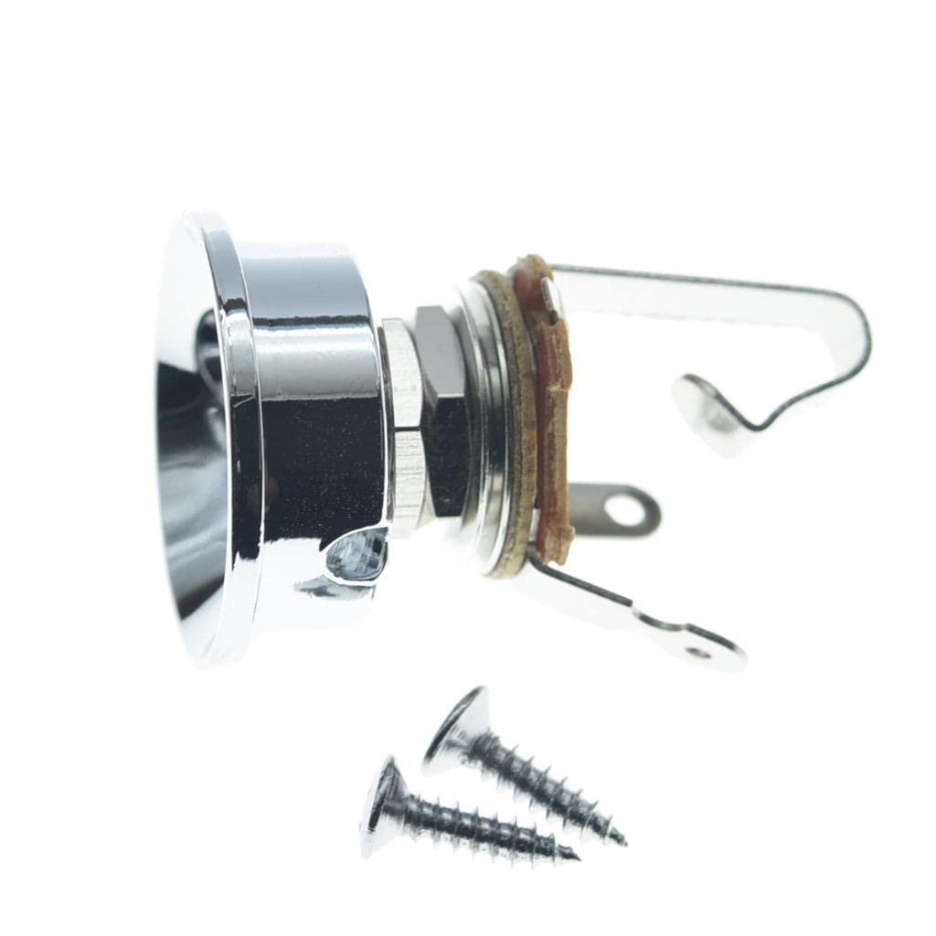 Kaish Chrome Brass Metric Electric Guitar Jackplate Electrosocket Jack Plate With Brass Output Mono Jack And Screws For Fender T