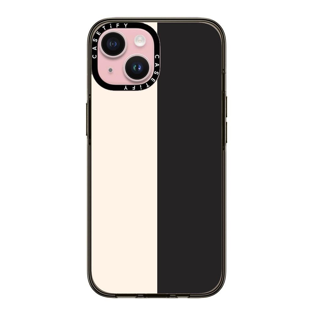 Casetify Compact Case For Iphone 15 [2X Military Grade Drop Tested / 4Ft Drop Protection]   White/Black Colorblock   Clear Black