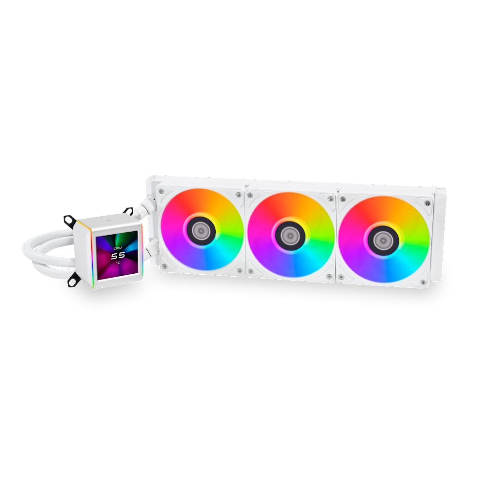 LIANLI Galahad II LCD 360 White Water Cooled CPU Cooler with LCD Panel, 8th Generation Pump, 45 Degree Tube Connector, 14.2 inch