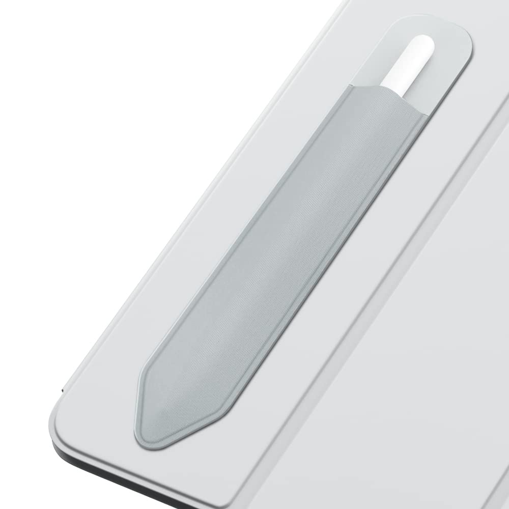 MoKo Pencil Holder Sticker Fit Apple Pencil Pro, Apple Pencil (USB C), Apple Pencil 1st/2nd Generation, Elastic Pencil Pocket Pouch Adhesive Sleeve Attached to iPad Case for Stylus Pens,Silver Gray