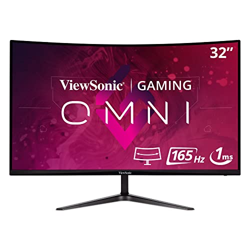 Viewsonic Omni Vx3218 Pc Mhd 32 Inch Curved 1080P 1Ms 165Hz Gaming Monitor With Adaptive Sync, Eye Care, Hdmi And Display Port