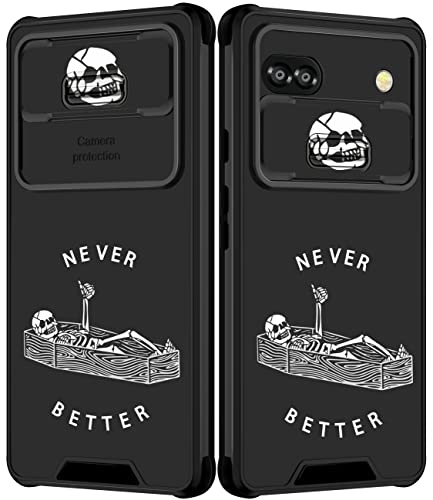 Goocrux For Google Pixel 6A Case Skeleton Gothic For Women Girls Cute Skull Phone Cover Funny Ghost Horror Goth Design With Slid
