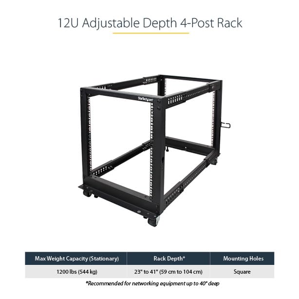 Startech.Com 4 Post 12U Mobile Open Frame Server Rack, 19In Network Rack With Wheels, Rolling Rack For Computer/Av/Data/It Equip