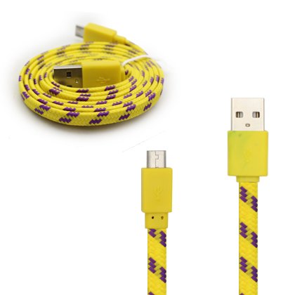 [Gte Zone]   3Ft Micro Usb Data Charging Cables (Flat Rope Yellow)