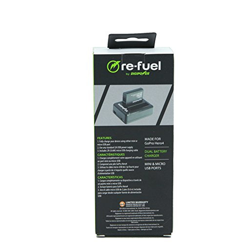 Re Fuel Dual Port Battery & Charger Kit For Gopro Hero4   Gopro Hero 4 Black/Silver Battery Charger