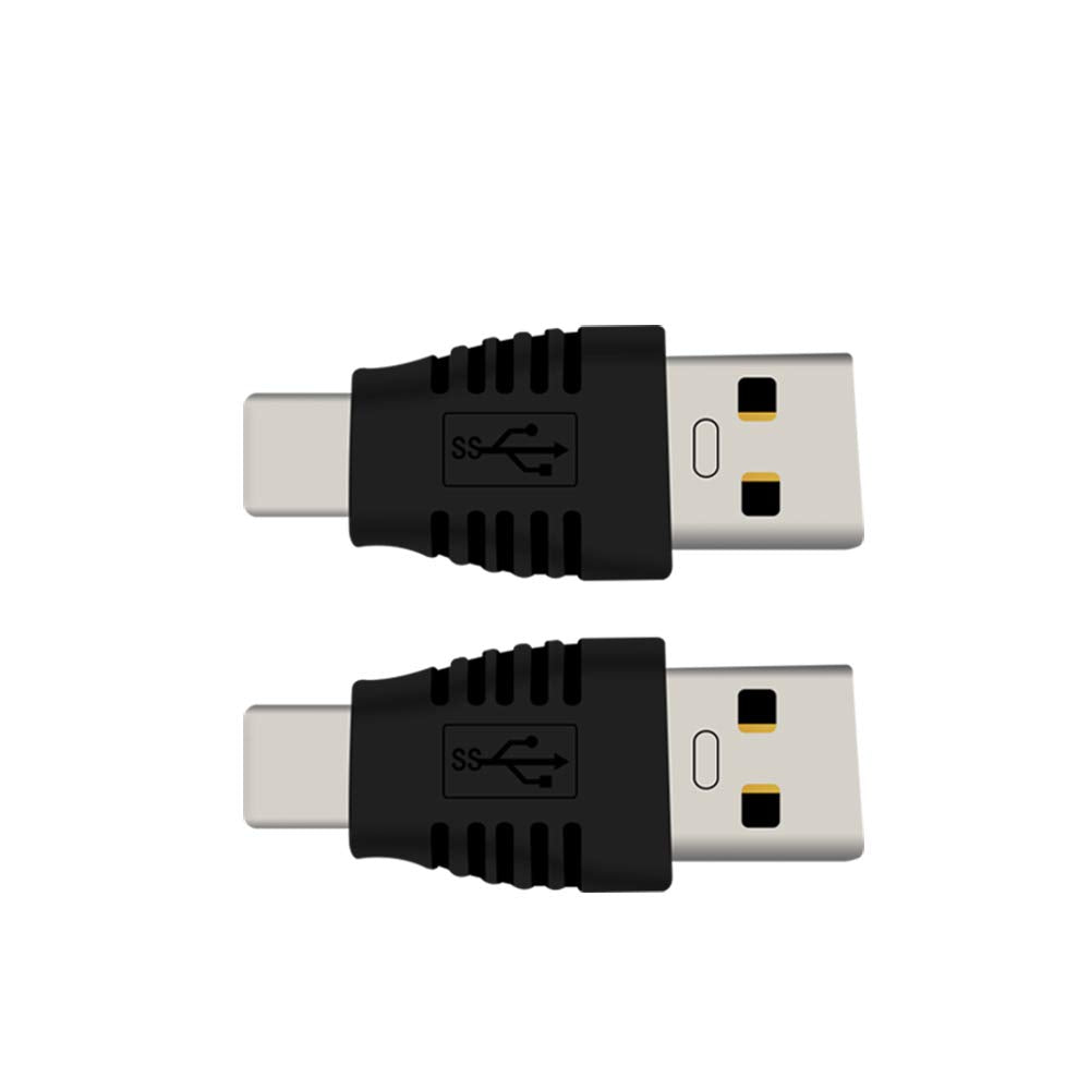 rgzhihuifz Type-C Male to USB 3.0 Male Adapter 5Gbps Data Charging Black 2-Pack