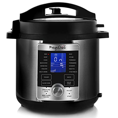 Megachef Electric Stainless Steel Brushed Digital Pressure Cooker With Lid, 6 Quart, Chrome And Black