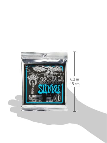 Ernie Ball Extra Slinky Coated Titanium Electric Guitar Strings, 8 38 Gauge (P03125)