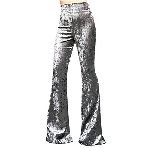 Shopmytrend Smt Womens High Waist Wide Leg Long Bell Bottom Yoga Pants Small Velvet Metallic