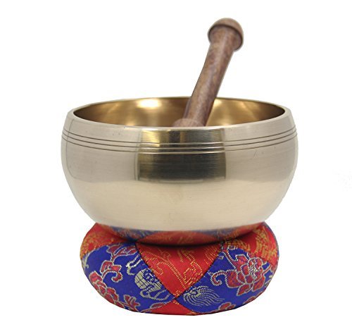 DharmaObjects Tibetan Healing Singing Bowl With Silk Cushion and Leather Wrapped Mallet