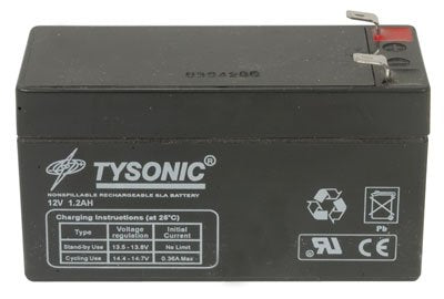 Tysonic LA-TY-12-1.2 Sealed Lead Acid Rechargeable Battery, 12V, 1.2Ah, 2.1 H x 3.8 L x 1.7 W