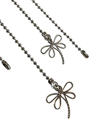 Dragonfly Silver Tone Fan Light Pull Chain Replacement Extender Set 3.2Mm