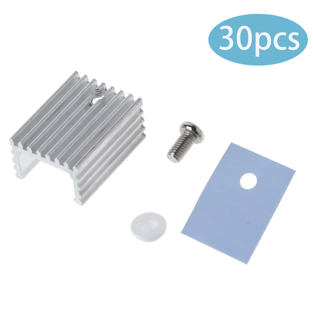 Jienk 30Pcs To 220 Aluminum Heatsink & Insulator/Mounting Kits For Mosfet Transistor, 3 Different Size To 220 Heatsink 10 Each+