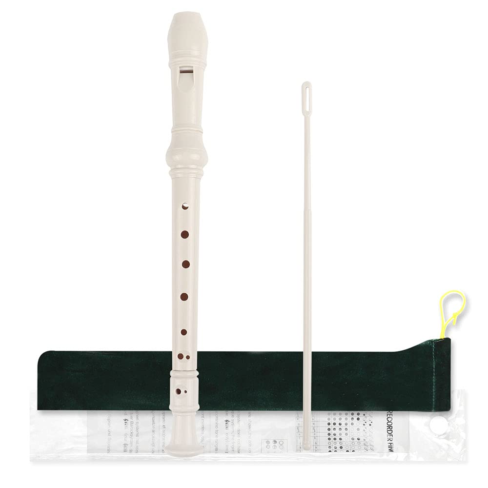 Mr.Power Soprano Recorder Abs Plastic Recorders German Style C Key With Cleaning Rod, Fingering Chart, Case Bag (White)