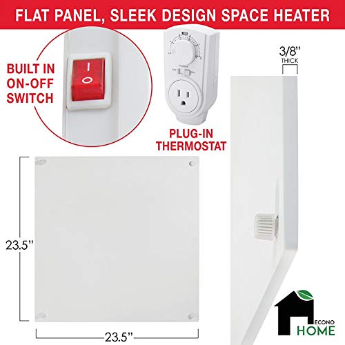 Econohome Wall Mount Space Heater Panel   With Thermostat   400 Watt Convection Heater   Ideal For 120 Sq Ft Room   120V Electri