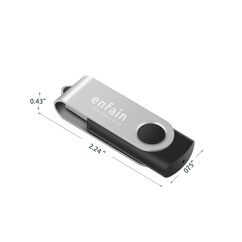 10 Pack Enfain 16Gb Usb 2.0 Swivel Flash Drives: Shareable Data Storage For Home & Office Use (Black)
