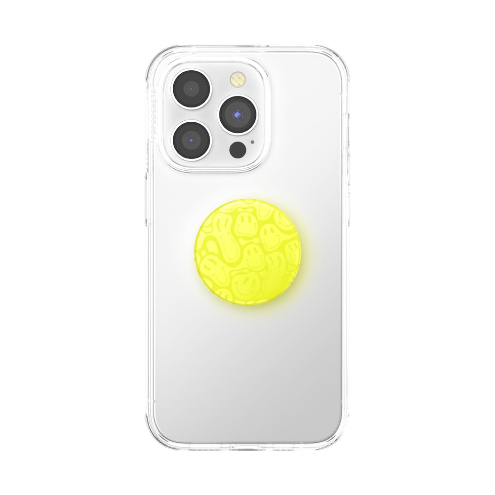 Popsockets Phone Grip With Expanding Kickstand   Neon Jolt Yellow Smiley Melt