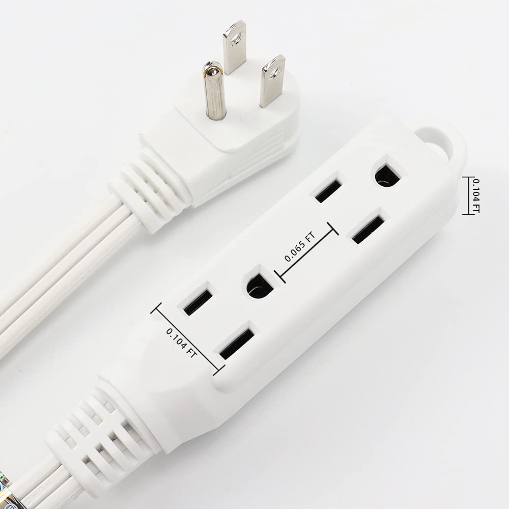 Ep 15 Ft 3 Outlet Extension Cord With Flat Plug, 3 Prong Grounded, 16/3 Spt 3 Power Cable For Indoor Use, White, 2 Pack