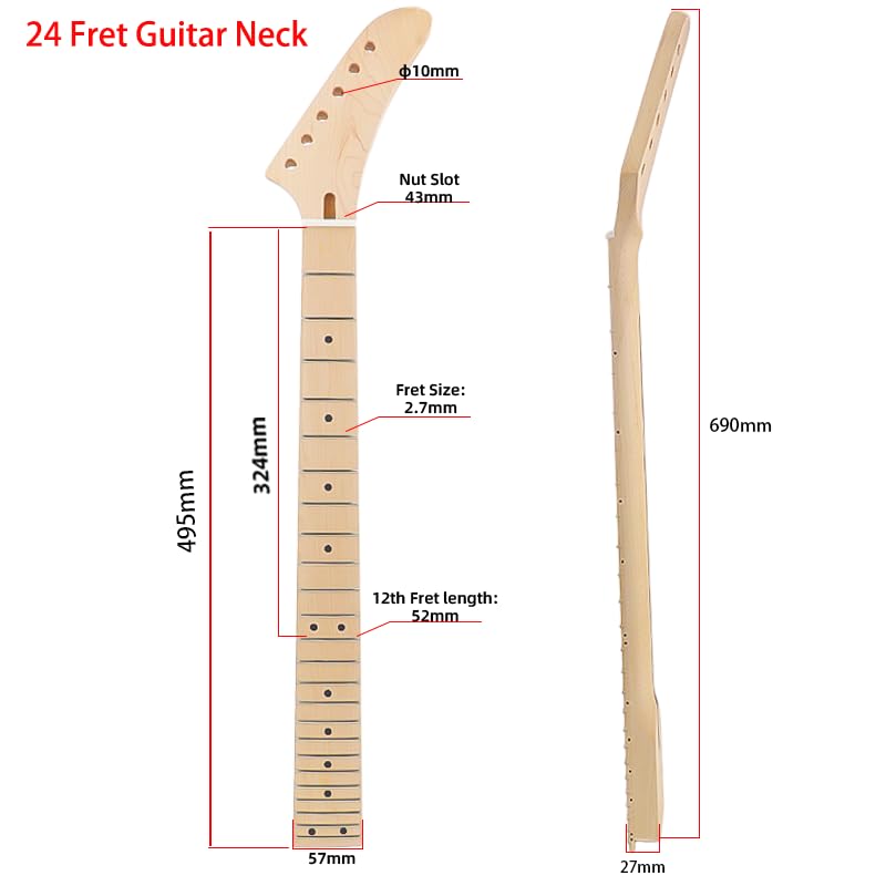 Banana Head Guitar Neck 24 Fret 25.5 Inch Maple Fretboard Bolt On For Electric Guitar Parts Replacement,14 Fretboard Radius