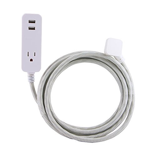 Cordinate Designer 1 Outlet 2 Usb Charging Extension Cord With Surge Protection, Gray Braided D  Cor Fabric Cord, 10 Ft, 2.4A Us