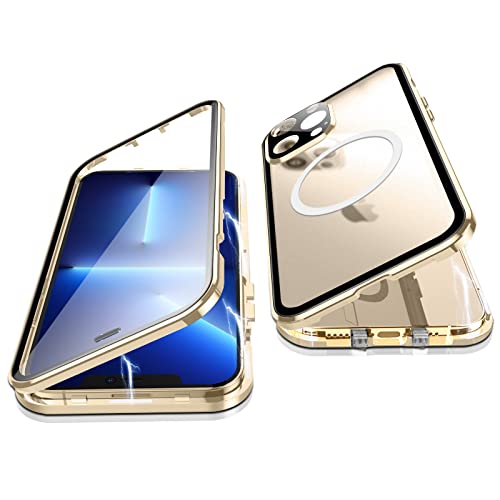 Jonwelsy Case For Iphone 13 Pro, 360 Degree Double Sided Protection Compatible With Magsafe Magnetic Adsorption Metal Bumper Fro