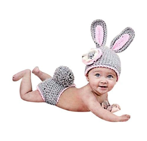 Matissa Newborn Baby Girl/Boy Crochet Knit Costume Photography Prop Hats Outfits (Grey Rabbit)