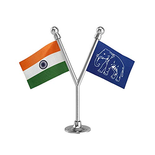 The Flag Corporation India & Bsp Bahujan Samaj Party Car Dashboard Flag 2In X 3In With A Plastic Liquid Chrome Base