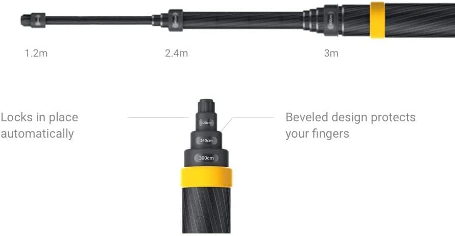 Insta360 3M Extended Selfie Stick For X3, One Rs/X2/R/X Action Cameras, And Gopro 11/10/9/Max (14 To 118)