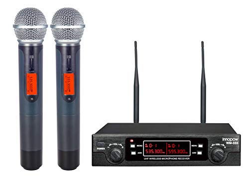 Innopow 80-Channel Dual Uhf Wireless Microphone System,Metal Cordless Mic Set, Long Distance 200-240Ft,16 Hours Continuous Use F