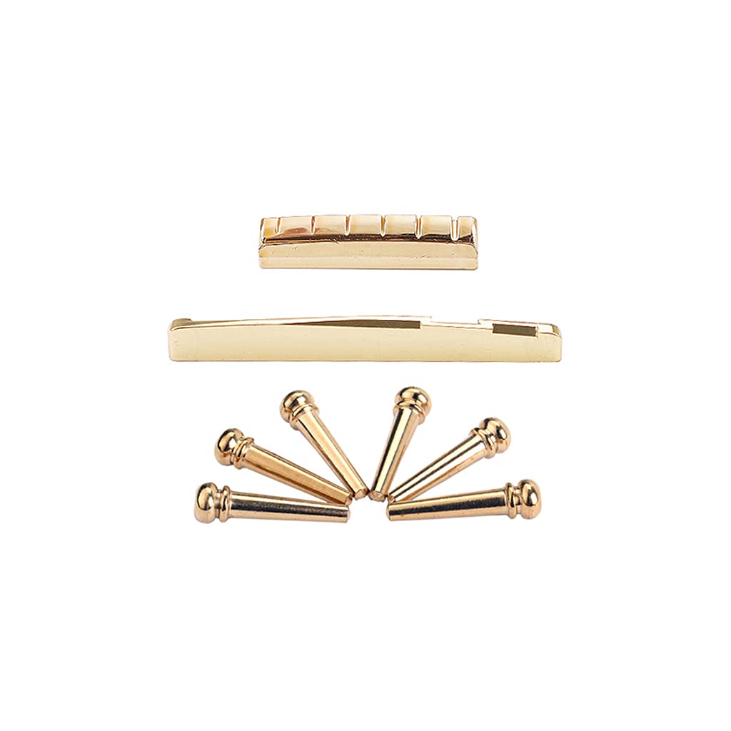 Alnicov 6 PCS Brass Bridge Pins with Guitar Bridge Saddle Nut Set for 6 String Acoustic Guitar Replacement