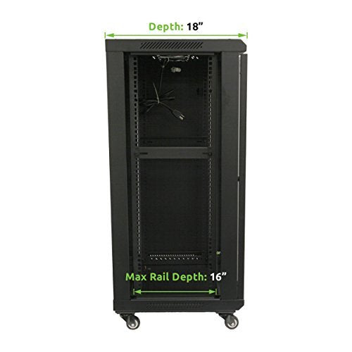 Navepoint 18U Server Cabinet Wall Mount Rack Enclosure With Caster Wheels, Includes 2 Fans, Locking Glass Door, Removable Side P