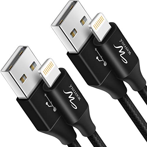 Wayona Nylon Braided Long Lightning To Usb Syncing And Fast Charging Carplay Charger Cable For Iphone, Ipad (6 Ft, Black)  Pack